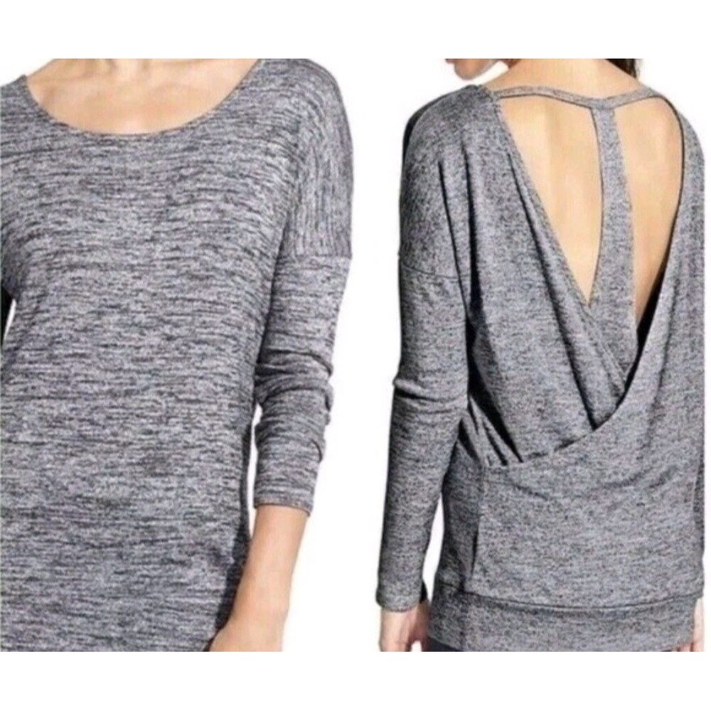 Athleta Pose Layered Cutout Back Tunic Top, Heathered Marled Gray, Size Small